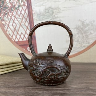 饰工艺品摆件 仿古纯铜龙凤茶壶酒壶复古家居摆件铜器手把壶家居装