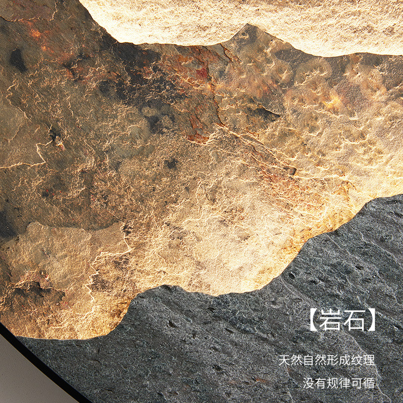 新中式岩板壁灯入户玄关装饰画客厅背景壁画灯圆形茶室立体山水画