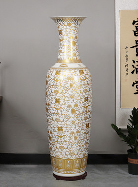 陶瓷器黑白黄色落地大花瓶客厅电视柜开业送礼玄关摆件大号釉中彩