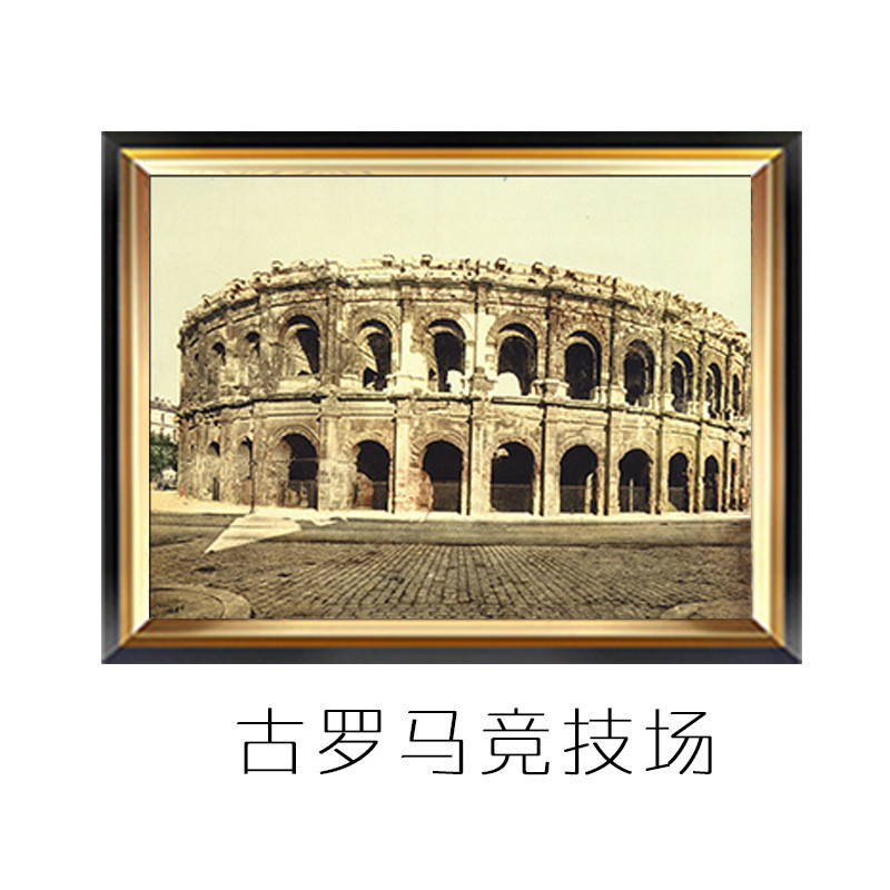 美式经典建筑客厅装饰画欧式复古卧室书房挂画沙发背景墙欧式壁画图片
