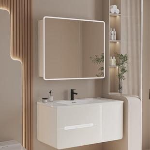 北欧风高级感多层实木免漆柜浴室柜智能镜柜陶瓷一体盆组合