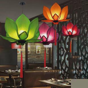 新中式莲花吊灯具创意布艺中国风荷花仿古异形禅意茶楼餐厅室灯笼