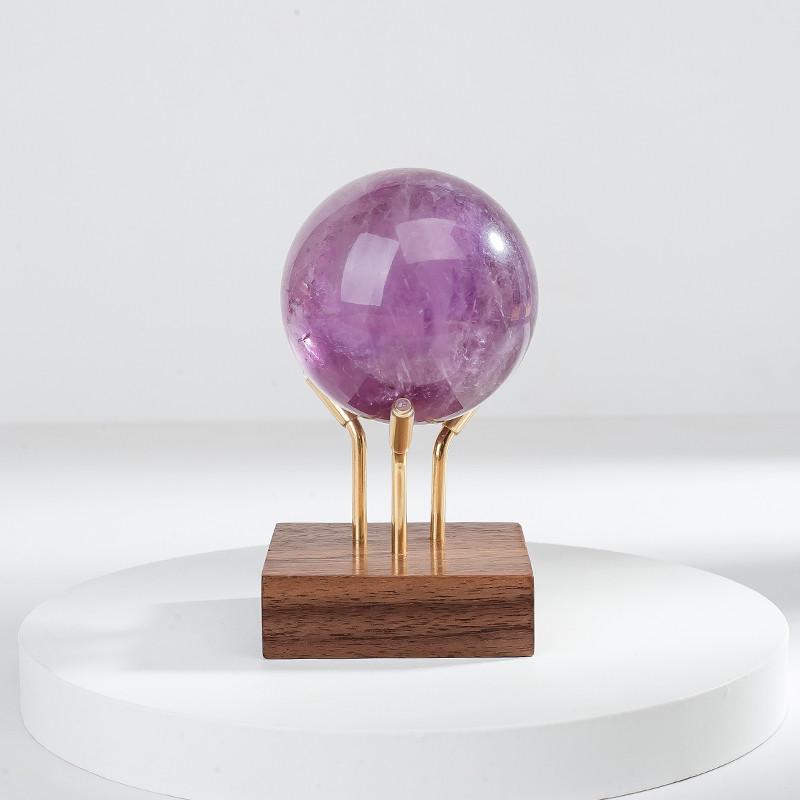 水晶球型展示架矿物晶体奇石头圆形摆件底座样板标本胡桃实木支架