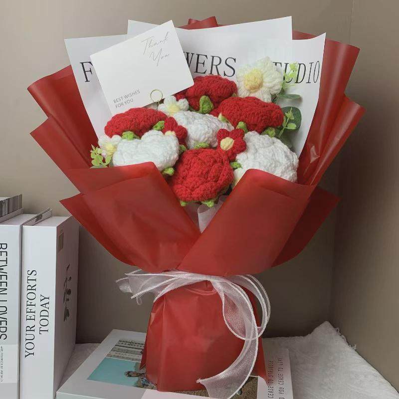 成品针织花玫瑰花毛线花束手工diy仿真花情人节生日,家居饰品,仿真花/假花,淘宝优惠券,粉丝福利购,淘宝优惠卷