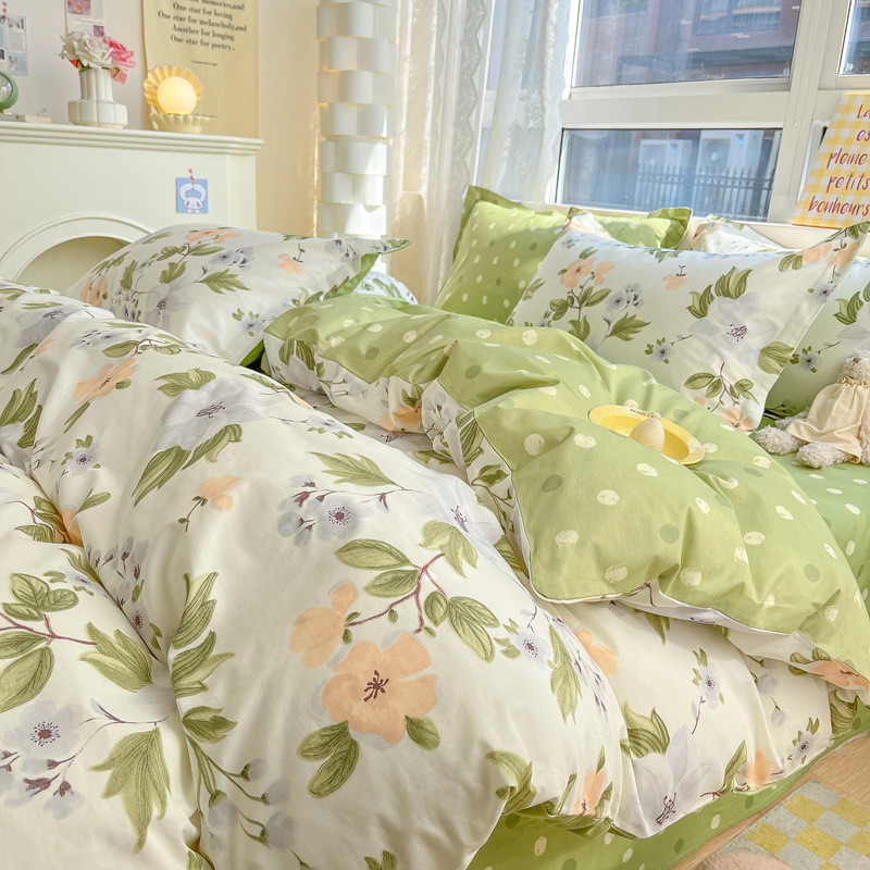 100四件套被套床单床笠学生宿舍床上用品三件套绿色小清新ins