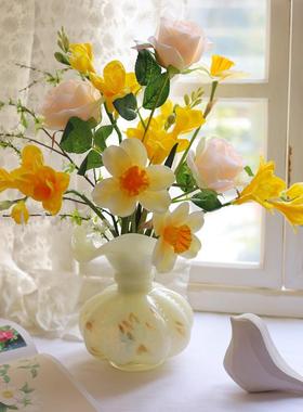 热销高级感芬顿玻璃花瓶中古南瓜珠瓶手工花瓶水培家居装饰品摆件