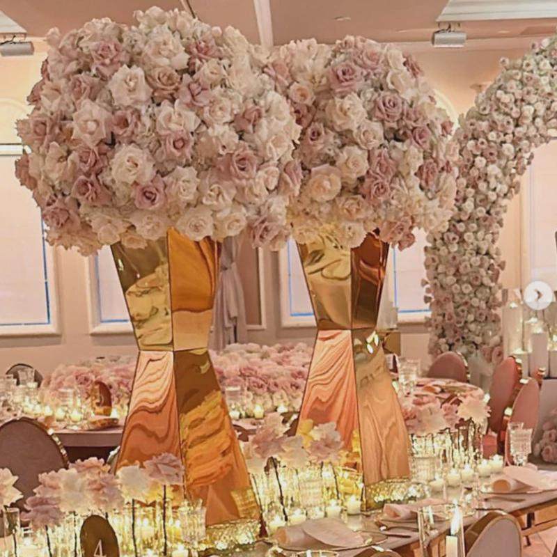 花器婚庆道具金色不锈钢餐桌新款生日派对婚礼酒店美陈装饰品摆件
