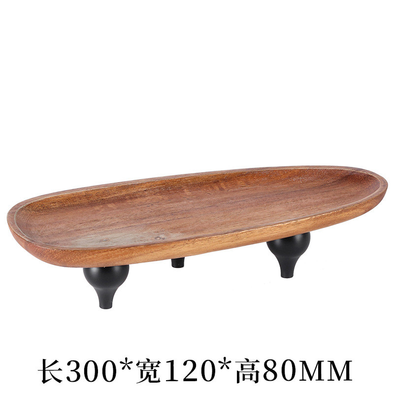现代新中式木质带托盘脚摆件茶几实木果盘客栈民宿桌面装饰品摆设