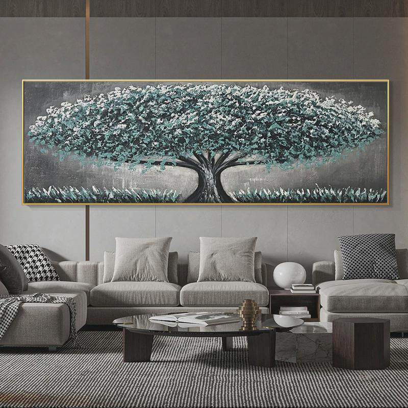 纯手绘非机喷客厅卧室摇钱树装饰画大芬油画村客厅挂画高级感壁画