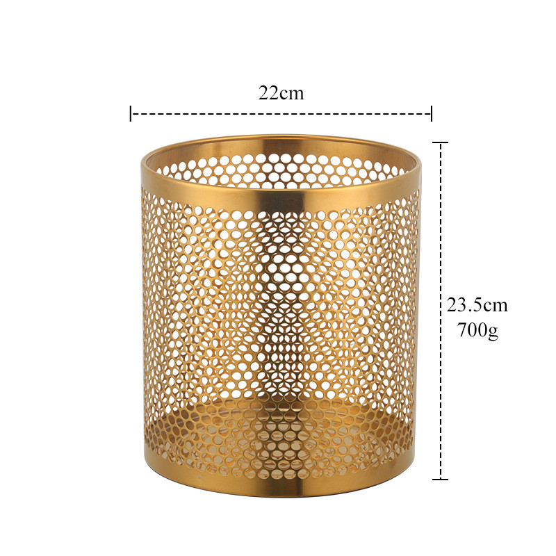 不锈钢垃圾桶酒店办公室圆形纸篓家用厨房彩色网格无盖镂空收纳筒