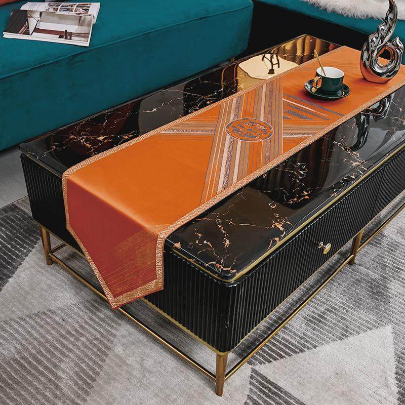 提花轻奢桌旗高精密现代橙色茶几旗新中式样板间餐桌电视柜盖巾