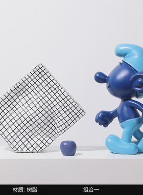 现代装饰品小摆件系客厅酒柜办公室创意轻奢样板间蓝精灵工艺卡通