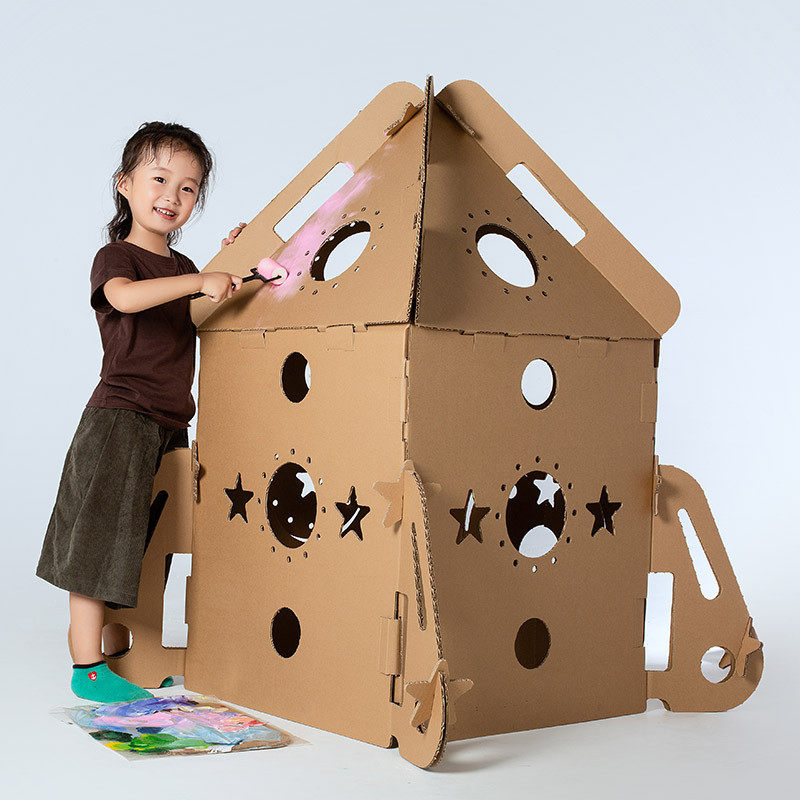 ls*纸板房子纸箱模型手工制作diy5简单儿童穿戴幼儿园涂色拼插玩