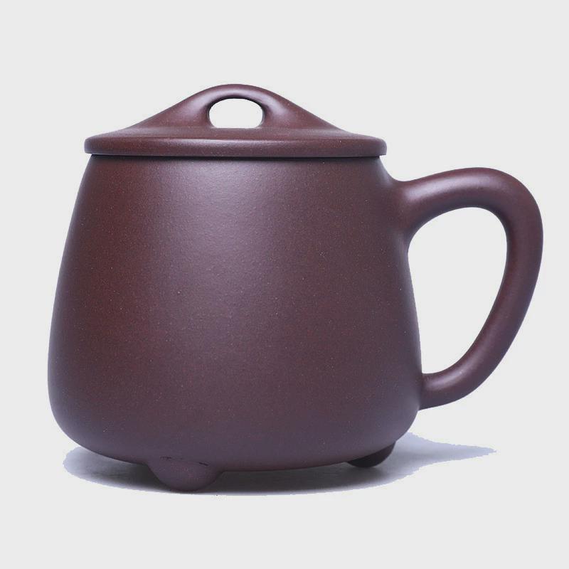 宜兴紫砂杯原矿紫泥段泥带盖茶杯大容量办公品茗个人杯石瓢盖杯