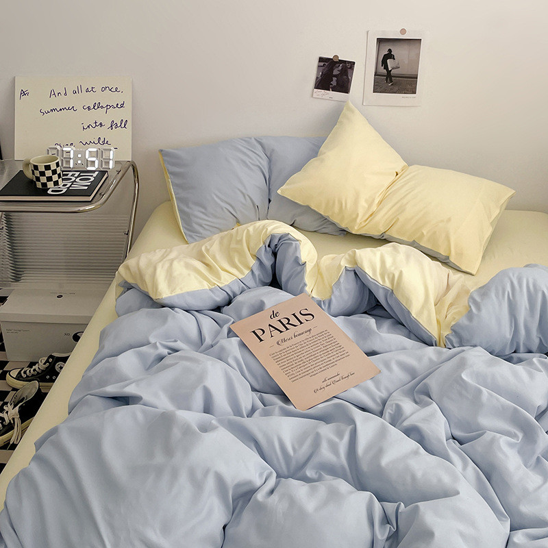床上四件套床单被套被罩款简约纯色学生宿舍床上三件套水洗棉用品