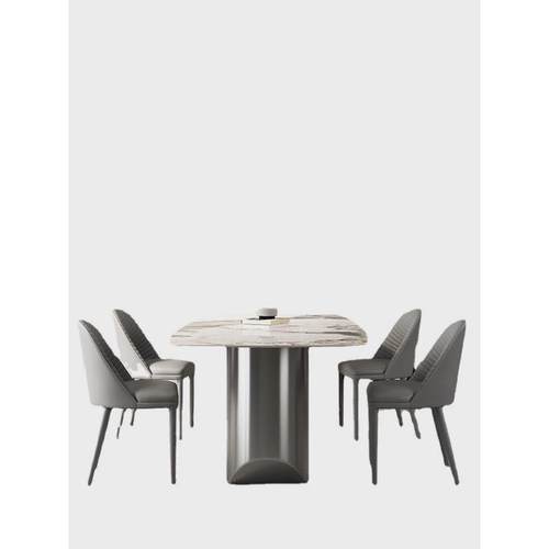 轻奢亮光奢石岩板餐桌椅组合轻奢现代简约设计师别墅餐厅时尚餐桌