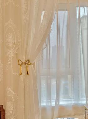 法式洛可可田园风窗帘蕾丝免打孔带纱美式复古纱帘卧室小飘窗双层