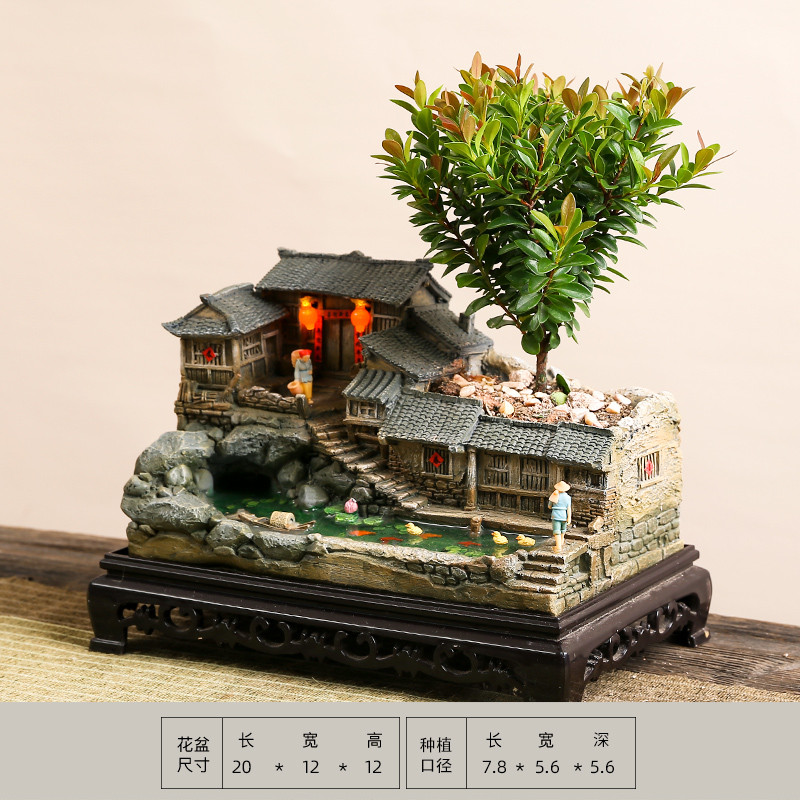特惠水景古建筑茶室室家微古建造景庭院家居建筑茶桌模型阳台创意