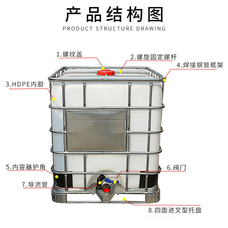 1000l吨桶带铁架储水桶桶搅拌化工1吨方形水塔大口径塑料大桶