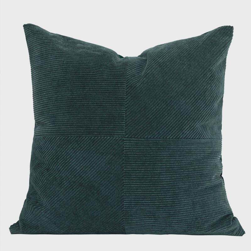 孔雀蓝灯芯条横斜拼接设计款抱枕套轻奢新中式客厅沙发软装靠枕