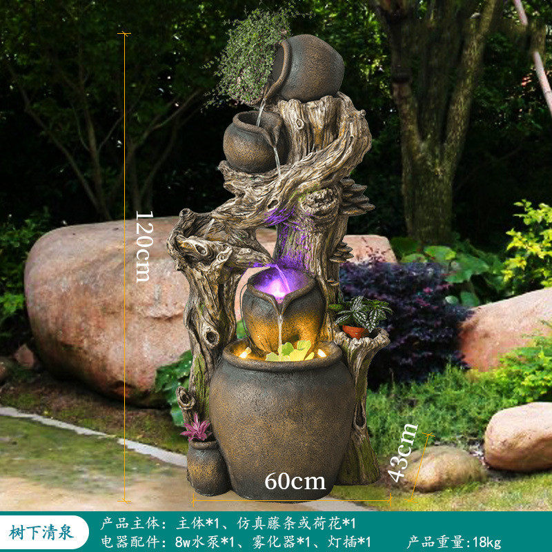 陶罐流水摆件落地玄关阳台景观造景花园装饰庭院树脂喷泉假山鱼池