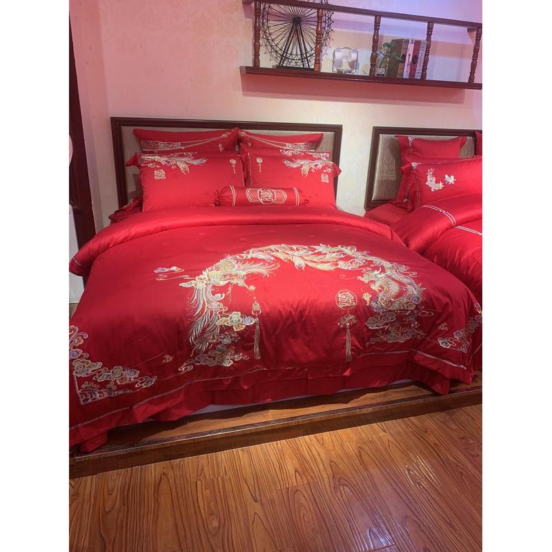 1vpr140s四六长绒棉婚庆四件套大红色龙凤婚房喜被子结婚支十件套
