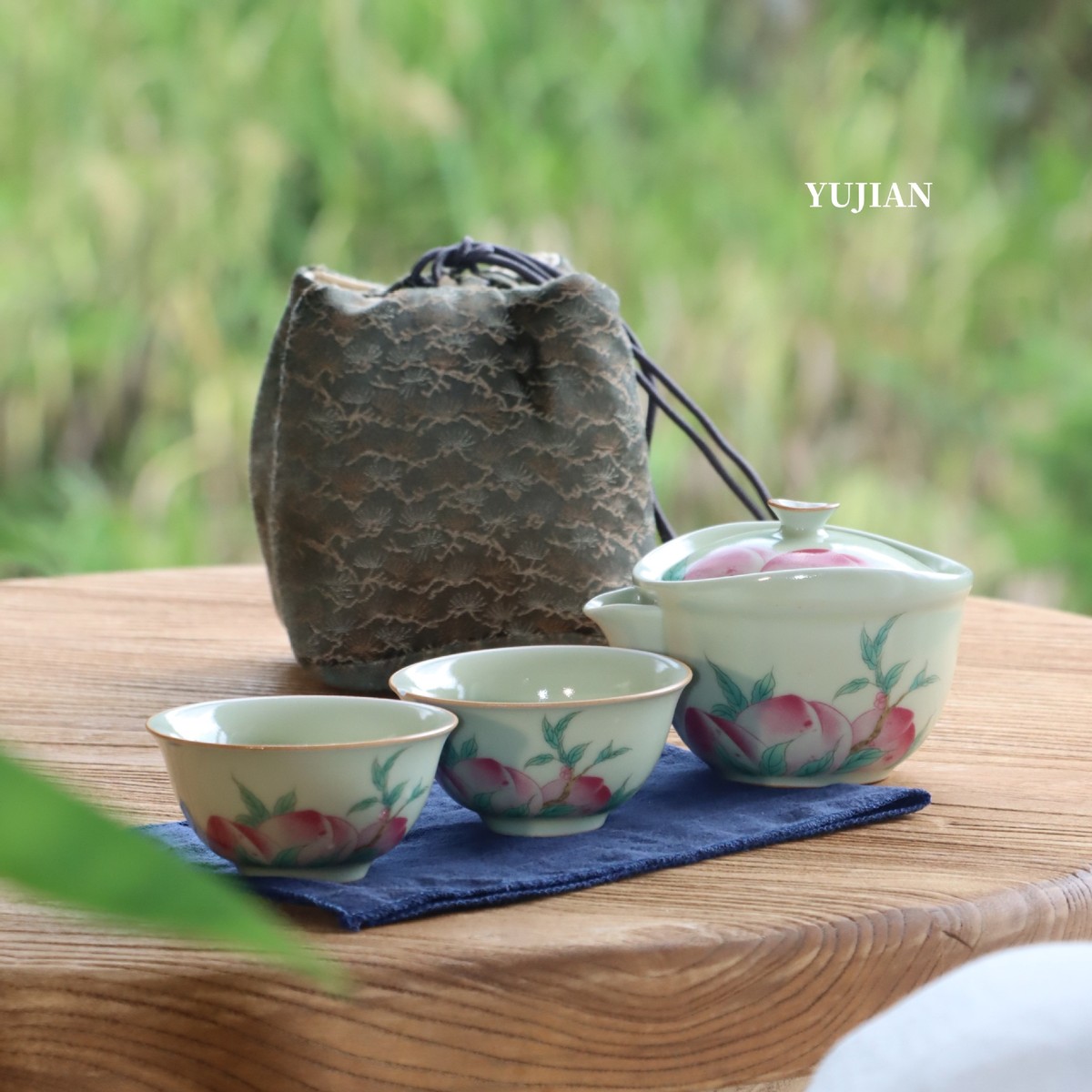 汝窑秘色釉盖碗快客杯一壶两杯高档不烫手手抓壶泡茶功夫茶具套装