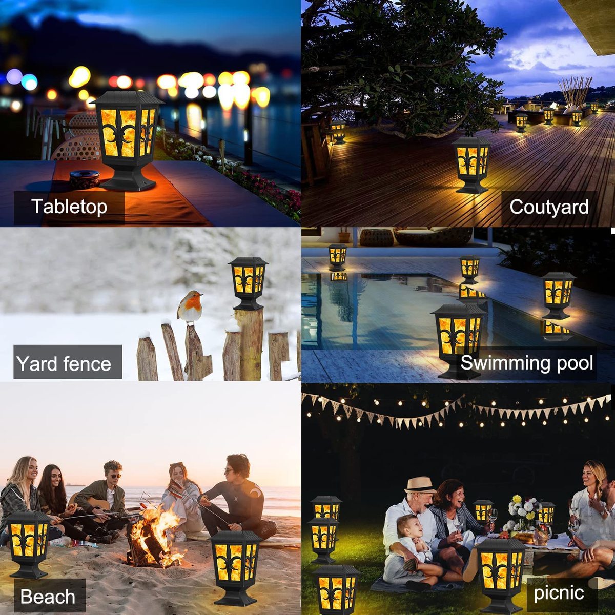 新款太阳能灯户外火焰柱头灯38led围墙灯篱笆围栏灯装饰小路灯