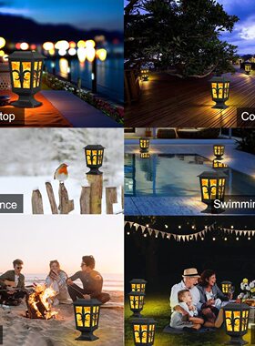 新款太阳能灯户外火焰柱头灯38led围墙灯篱笆围栏灯装饰小路灯