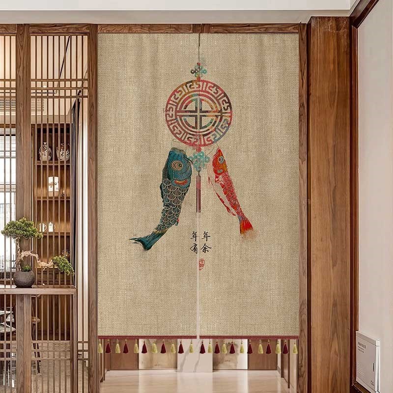 新中式复古风门帘中国风棉麻布艺玄关隔断帘卧室半截禅意遮挡帘子