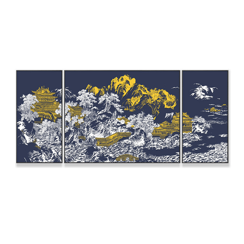 新中式高档客厅沙发背景墙山水楼阁餐厅酒店售楼部装饰画包间挂画