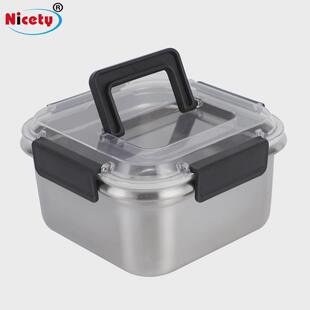 保鲜盒不锈钢饭盒可进微波炉带储存透明可视提手密封大容量收纳盒