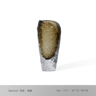 轻奢灰色冰种玻璃手工花瓶摆件花器客厅茶几样板间装 饰品