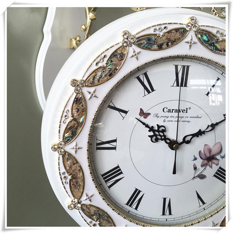 热销欧式钟真贝壳装饰圈双面创意挂钟木质钟表时钟墙钟壁钟