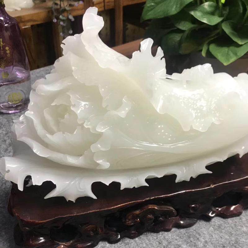 阿富汗玉白菜摆件如意巴玉白菜冰种家居工艺品大摆件