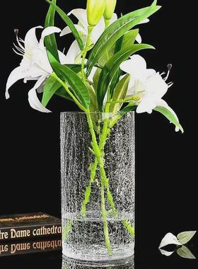 大号加厚透明落地直筒花瓶水培插花富贵竹客厅冰裂圆柱形玻璃花瓶