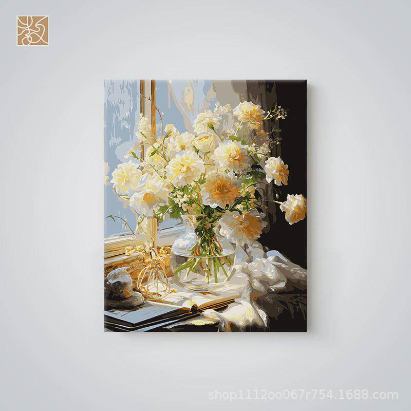 数字油画厂家直供客厅书房装饰画手工填色花卉油画手绘填充挂画
