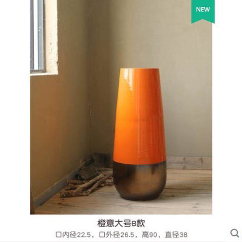美式金橙色落地大花瓶摆件客厅插花种植陶罐现代简约酒店大堂花钵