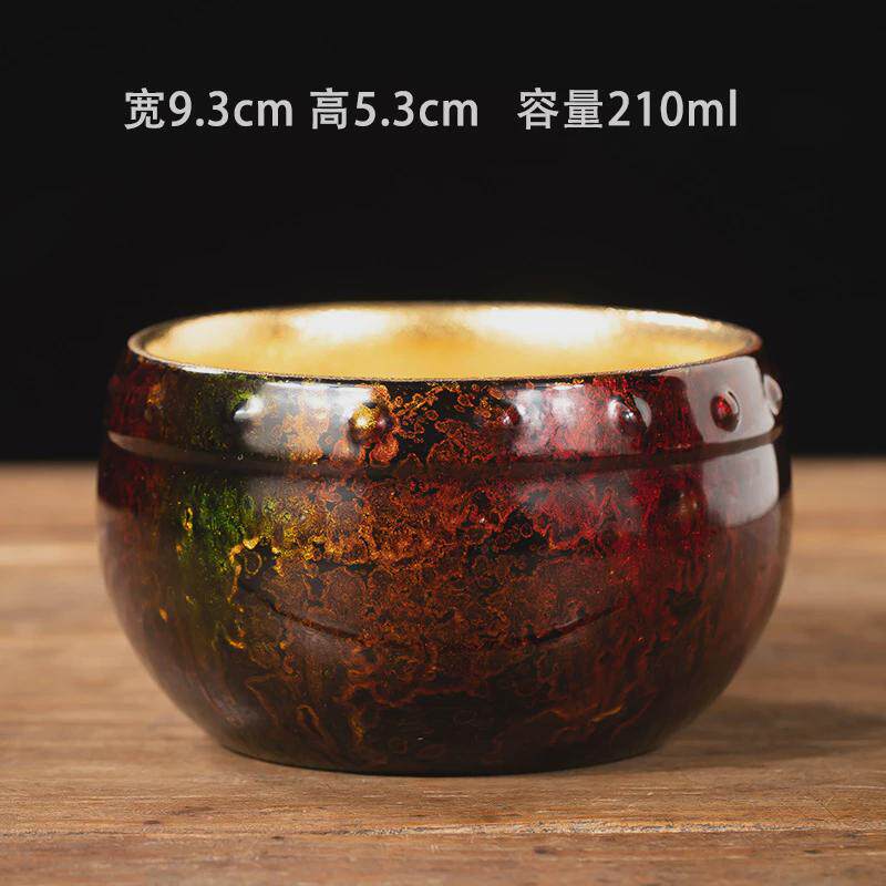 手工大漆茶杯犀复古漆鎏金主人杯陶瓷茶具高档礼品中式皮单杯茶杯
