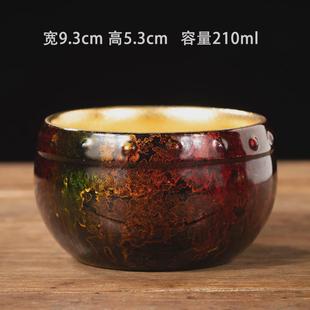 皮单杯茶杯 手工大漆茶杯犀复古漆鎏金主人杯陶瓷茶具高档礼品中式