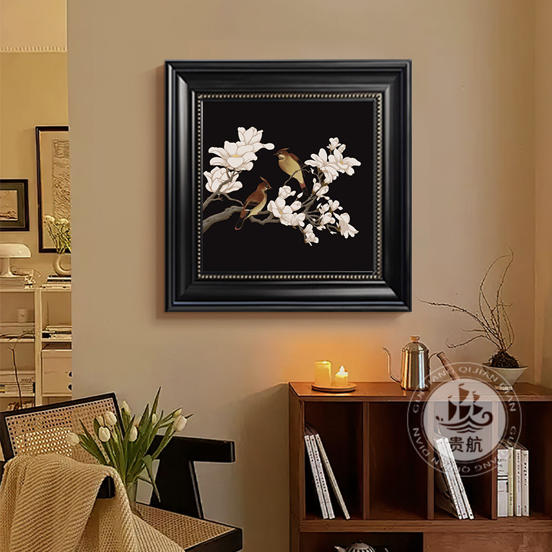 1Y中古餐厅玄关装饰画梅兰竹菊感卧室艺术壁画美式复古客厅挂