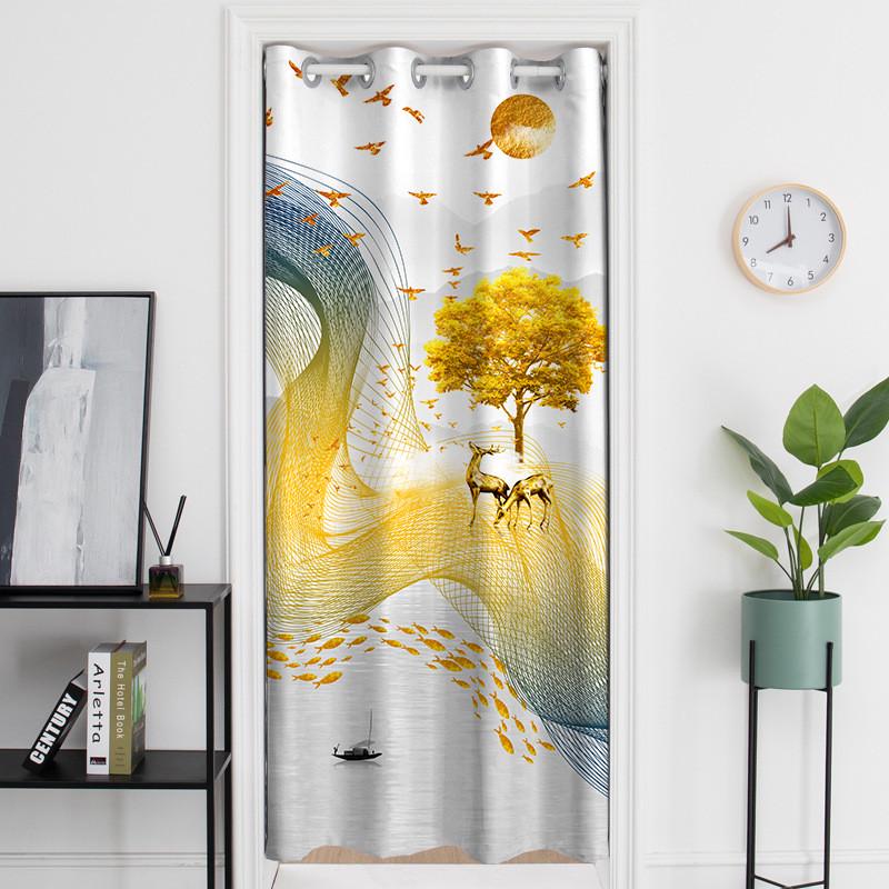 北欧简约装饰挡风隔断空调房家用卧室门帘布艺防油卫生间免打孔