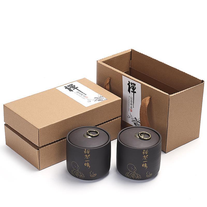 紫砂茶叶罐双罐礼盒装空盒普洱红茶茶叶包装礼盒半斤装可定制LOGO
