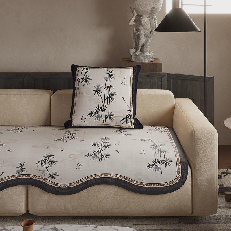 中式复古冰丝沙发垫夏季防滑凉感坐垫四季通用轻奢高级感凉席垫子