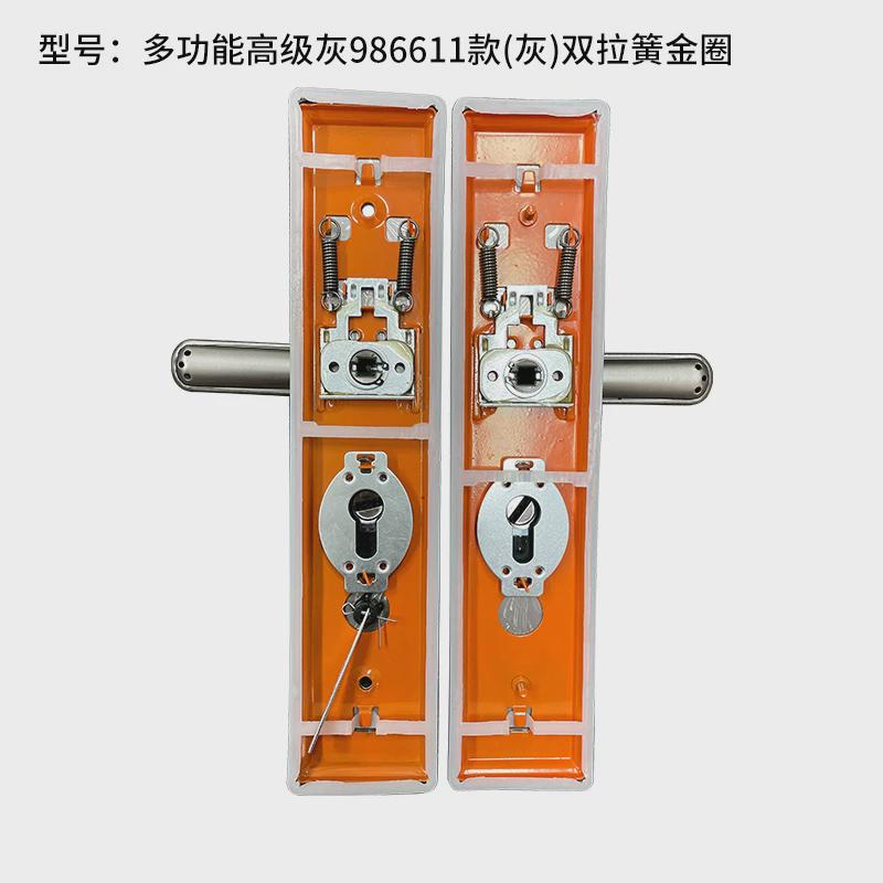 防盗门灰色面板把手双拉簧家用通用型多功能加厚大门拉手手柄配件
