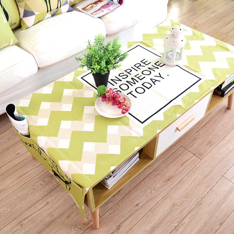 客厅茶几抹茶色茶几布棉麻布艺麋鹿北欧ins柜桌布长方形防尘盖布