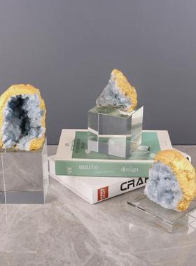 现代简约天然蓝晶石透明水晶底座摆件客厅电视柜轻奢样板间装饰品