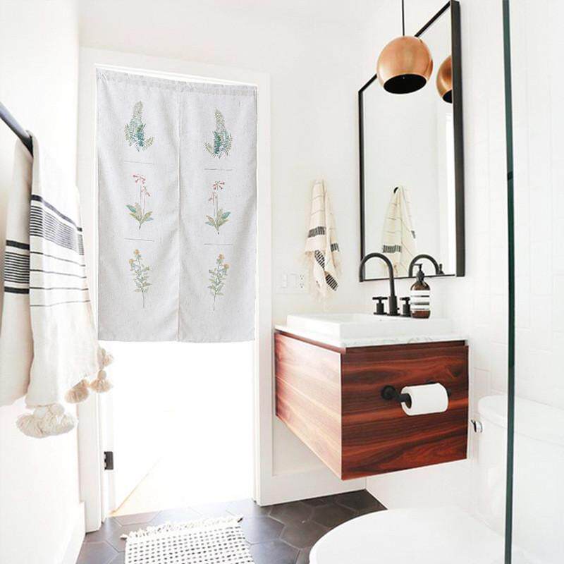 热销仿麻免打孔布艺门帘印花家用片式穿杆小窗帘两卧室浴室遮挡短