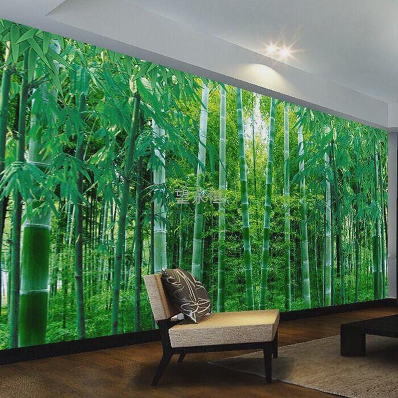 W網3田园风景竹子壁画荷花家用墙布5d电视背景墙纸中式8d立体山水