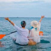 透明景区创意心型pc材质双人手划船可加灯条船泳池拍婚纱照可用